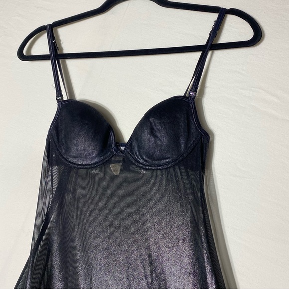 Vintage La Senza Lingerie Shiny Black Maxi Sleep Dress Nightgown Lingerie S - Picture 12 of 16